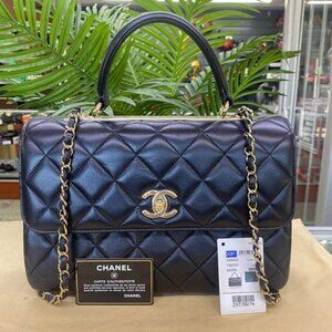 Chanel Flap Bag Black Quilted Lambskin Small Trendy CC Dual Handle Flap Bag